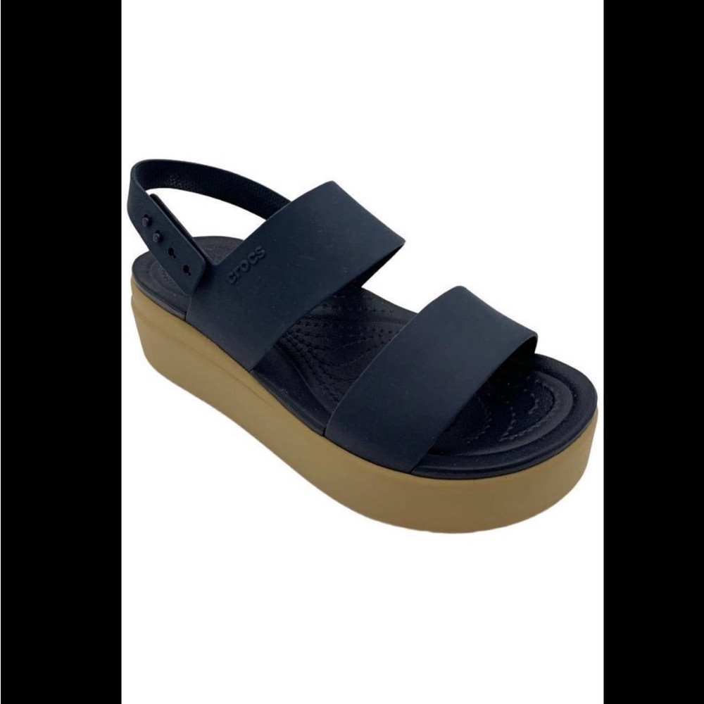 Crocs Women's Brooklyn Low Wedges Sandals Sz 8 Black/Mushroom